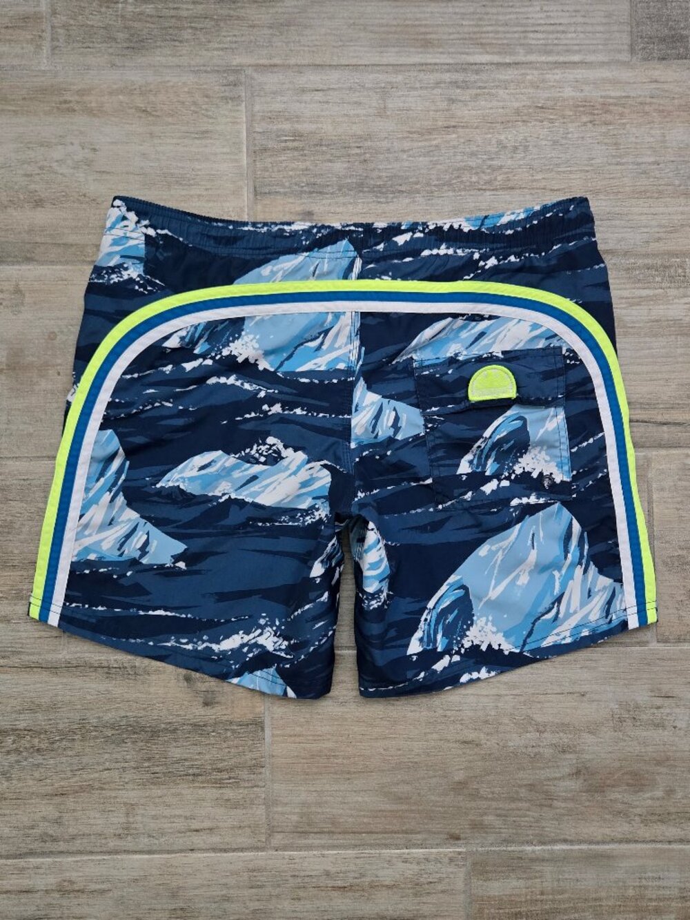 Sundek Retro 80s Swim Trunks Mens Blue Glacier Scene Embroidered Penguin XL
